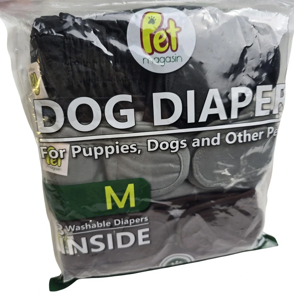Pet Magasin Washable Dog Diapers 3 Pack Medium Black Grey Brown Reusable NEW
